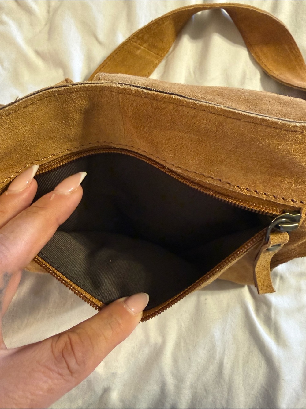 New Suede Tan Waist Bag with Dual Front Pouches - Picture 10 of 11